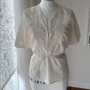 Free people S top blouse ivory with crochet